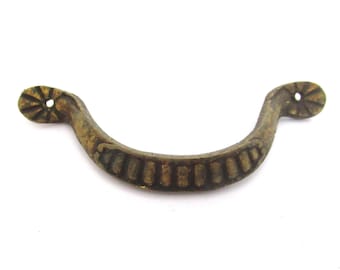 Antique brass cabinet pull - escutcheon. #8A4G21K12