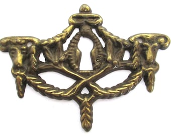 Antique Rams Head Keyhole cover, Antique brass escutcheon, keyhole frame,  plate, goat, ram. #7DCGAK4