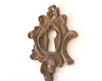 Antique  brass keyhole cover. Ornamental escutcheon, cabinet hardware, furniture applique. #70CG115K5