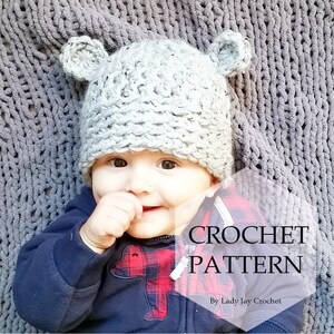 PATTERN: A Beary Cute Hat Chunky bear ears baby winter hat infant and toddler animal toque easy crochet diy photography prop image 6