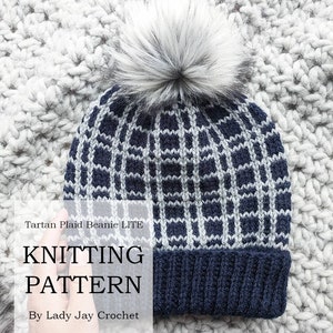 PATTERN: Tartan Plaid Beanie LITE | Knitting pattern | Beginner Fair Isle Knitting | plaid winter toque | DIY knit winter hat