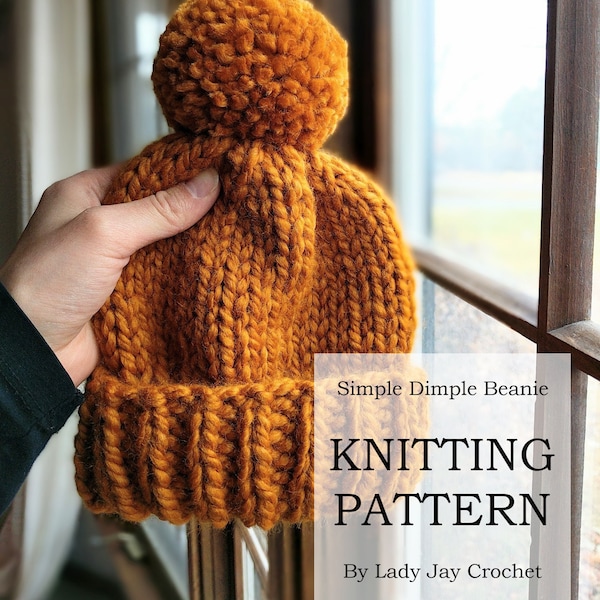 PATTERN: Simple Dimple Beanie | Beginner Friendly Knit Ribbed Beanie Design | Knitting DIY | Newborn Toddler Child Adult Winter Hat