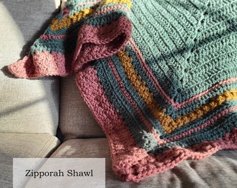 PATTERN: Zipporah Shawl | Crochet bulky shawl | beginner crochet triangle scarf | textured vintage wrap | DIY crochet pattern