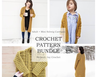 PATTERN BUNDLE: Solveig and Mini Solveig Cardigan Patterns | Crochet Sweater | Long oversized crochet cardigan | Mommy and me | DIY crochet