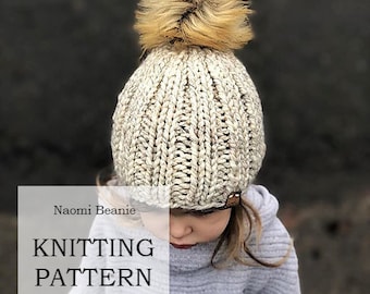PATTERN: Naomi Beanie | Beginner Friendly Knit Ribbed Beanie Design | Textured Hat Knitting DIY | Newborn Toddler Child Adult Winter Hat