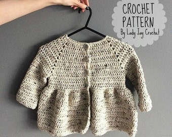 PATTERN: Penelope Cardigan | Baby, Infant, Toddler crochet peplum top diy pattern | vintage, modern, simple winter sweater | Peplum cardigan