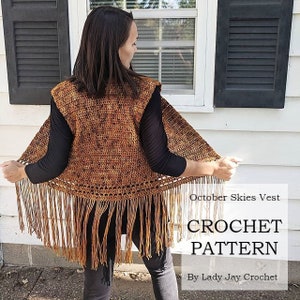 PATTERN: October Skies Vest | Beginner friendly crochet pattern | Boho 70s Crochet Vest with Fringe | Festival Vest | DIY pattern