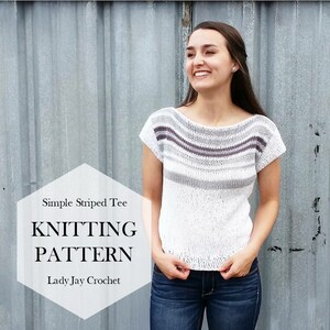 PATTERN ONLY: Simple Striped Tee | Knit summer t-shirt pattern | Cropped Summer Top Knitting design | Handmade spring summer shirt