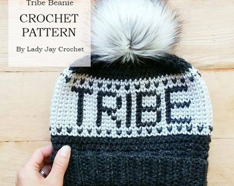 PATTERN: Crochet Tribe Beanie | Fair isle crochet | Tapestry Crochet | Hat with words | DIY Crochet beanie | Squad Beanie | Beginner crochet