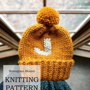 PATRÓN: Gorro con monograma / Diseño de gorro de punto acanalado apto para principiantes / Tejido DIY / Gorro de invierno para recién nacidos, niños y adultos