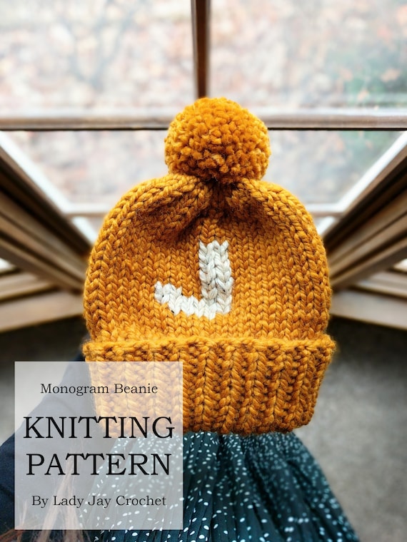 PATTERN: Monogram Beanie Beginner Friendly Knit Ribbed 