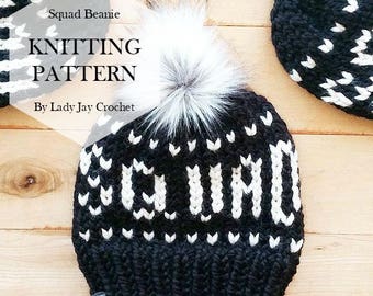 PATTERN: Knit Squad Beanie | DIY knitting pattern | Fair isle knitting | Chunky knit hat design | Tiny heart accent | Word Hat