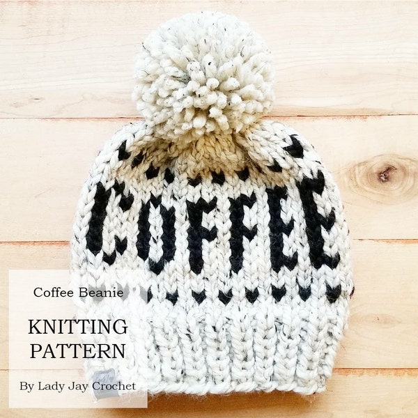 MODELLO: Berretto da caffè / Tocco da caffè lavorato a maglia / Lavoro a maglia Fair Isle / Cappello con parole / Cappello invernale lavorato a maglia fai da te / Modello di cappello lavorato a maglia con filato grosso