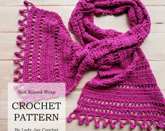 PATTERN: Sun Kissed Wrap | Crochet summer shawl | crochet lace scarf | Breezy summer bobble edge wrap | DIY crochet pattern