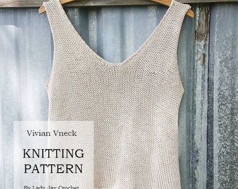 PATTERN: Vivian Vneck | Knit tank top | Open Back tank top | double vneck tank top | Summer knitwear| Cropped tank top | Knit summer tee