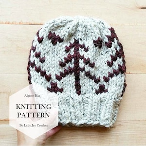 PATTERN: Alpine Hat | Chunky fair isle knit beanie pattern | diy handmade adult winter toque | pine tree monogram | Chunky knit beanie