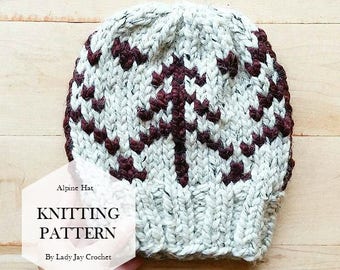 PATTERN: Alpine Hat | Chunky fair isle knit beanie pattern | diy handmade adult winter toque | pine tree monogram | Chunky knit beanie
