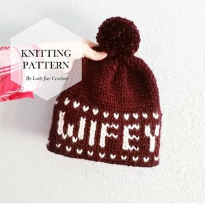 PATTERN: Double-Brim Wifey Toque | Chunky yarn word hat | Custom word beanie | Wifey Hat | Bride Beanie | Bride Beanie | DIY fair isle hat