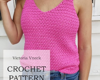 PATTERN: Victoria Vneck | Crochet Tank Top Pattern | Simple Crochet Shirt DIY design | Sleeveless Double V Neck Crop Top