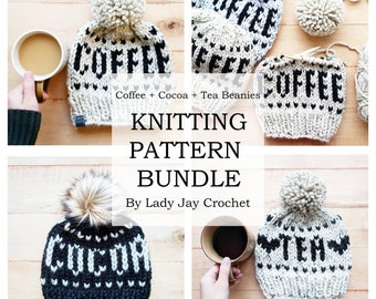 PATTERN BUNDLE: KNIT Coffee + Cocoa + Tea Beanie Patterns | Coffee Beanie | Cocoa Beanie | Mommy + Me Hats | Knit Chunky Fair Isle Beanie