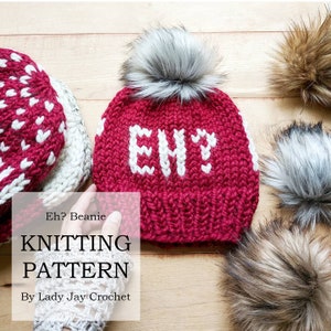 PATTERN: EH Beanie | Knit Winter Toque | Fair Isle Knitting | Hat with words | DIY knit winter hat | Chunky yarn knit hat pattern