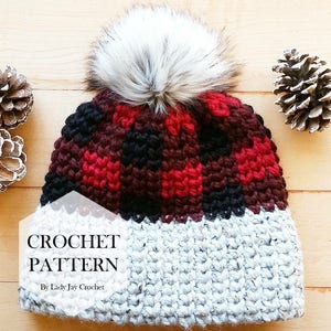 PATTERN: Crochet True North Toque Double Brim Plaid Beanie DIY Tapestry Crochet Buffalo Plaid Beanie Crochet hat pattern image 1