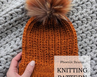 PATTERN: Phoenix Beanie | Knit Textured Ribbed Beanie Design | Textured Hat Knitting DIY | Newborn Toddler Child Adult Winter Hat