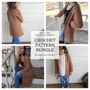 PAQUETE DE PATRÓN: Adulto + Mini cárdigans besados por el sol / Plumero de verano de crochet / top de encaje de crochet / Prenda de verano ventosa / Patrón de crochet DIY