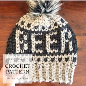 PATROON: gehaakte bierbeanie | Patroon voor gehaakte muts | Gehaakt wandtapijt | Fair isle Crochet | Brew Lover-hoed | Cadeau voor mannen | Eenvoudig patroon