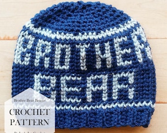 PATTERN: Brother Bear Beanie | CROCHET hat pattern | Hat with words | DIY beginner friendly patter | Children's winter hat