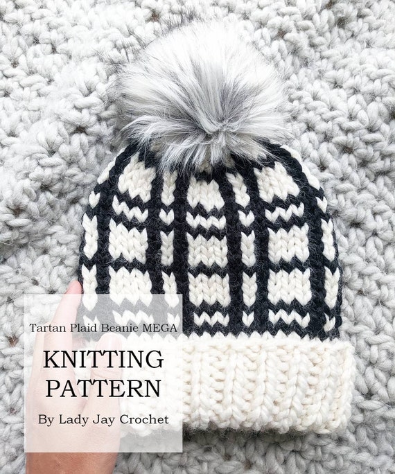 PATTERN: Tartan Plaid Beanie MEGA Knit 