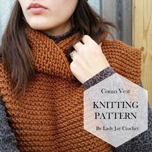 PATTERN: Como Vest | DIY easy knit poncho with cowl | Knit vest with cowl pattern | Adult knit pullover | Knit cowl pattern |