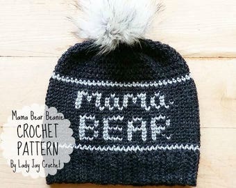 PATTERN: Crochet Mama Bear Beanie | diy tapestry crochet hat | adult winter hat pattern | crochet hat tutorial