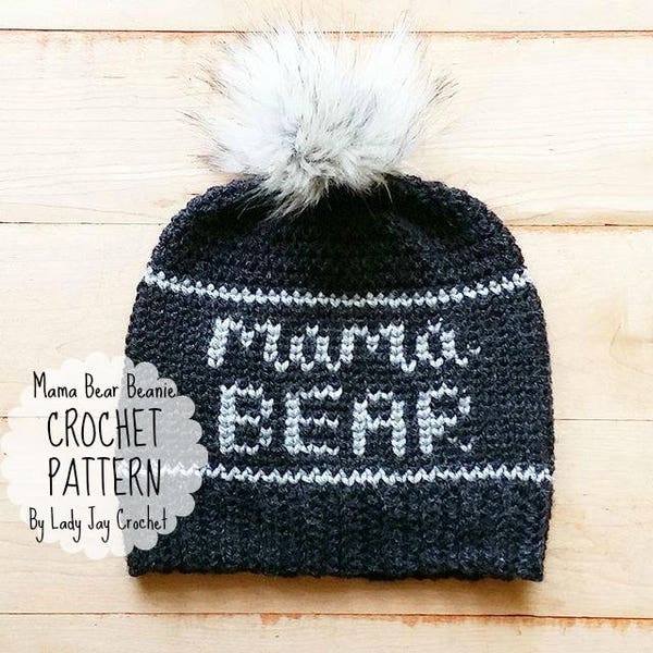 PATTERN: Crochet Mama Bear Beanie | diy tapestry crochet hat | adult winter hat pattern | crochet hat tutorial