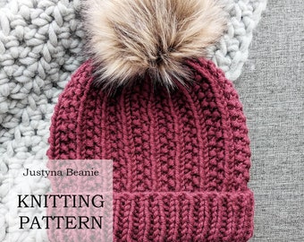 PATTERN: Justyna Beanie | Knit Textured Ribbed Beanie Design | Textured Hat Knitting DIY | Newborn Toddler Child Adult Winter Hat