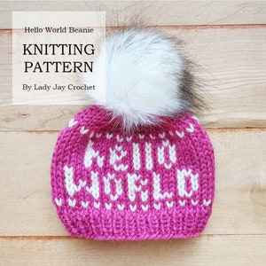 PATTERN: Hello World Beanie | Newborn coming home hat | DIY knitting baby hat pattern | Fair isle | monogrammed baby hat |