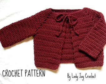 PATTERN: Classic Cardigan | Baby Infant Toddler modern tie closure crochet sweater | diy baby sweater pattern | Vintage simple easy sweater