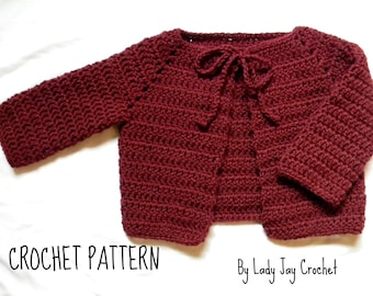 PATTERN: Classic Cardigan | Baby Infant Toddler modern tie closure crochet sweater | diy baby sweater pattern | Vintage simple easy sweater