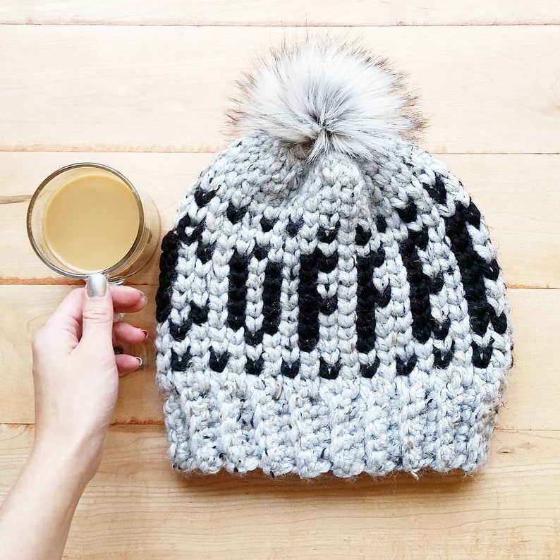 PATTERN: Crochet Coffee Beanie DIY Crochet hat pattern Tapestry Crochet Fair isle Crochet Coffee Hat Winter Toque Easy Pattern image 2