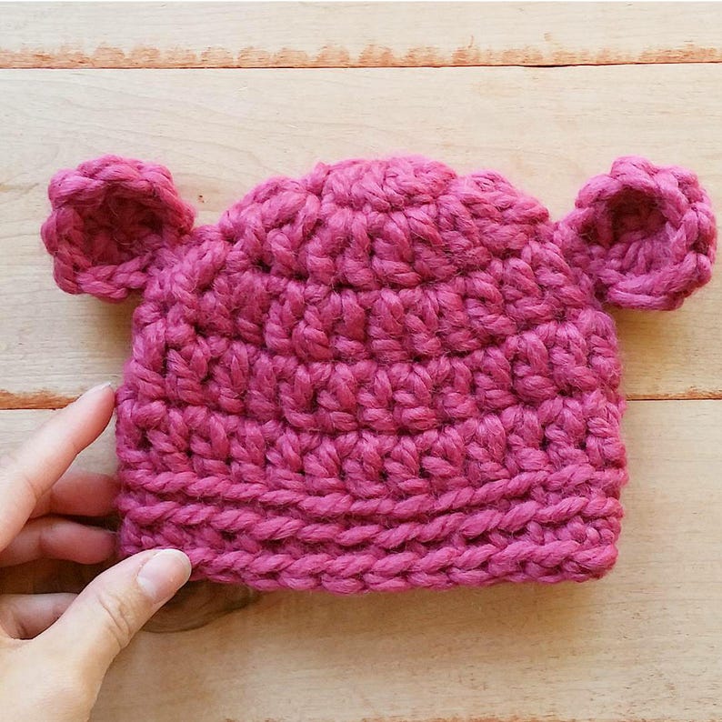 PATTERN: A Beary Cute Hat Chunky bear ears baby winter hat infant and toddler animal toque easy crochet diy photography prop image 5