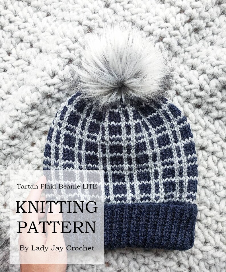 Knitting pattern DIY knit winter hat Beginner Fair Isle Knitting plaid winter toque PATTERN: Tartan Plaid Beanie LITE