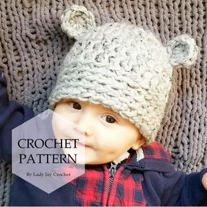 PATTERN: A Beary Cute Hat Chunky bear ears baby winter hat infant and toddler animal toque easy crochet diy photography prop image 7