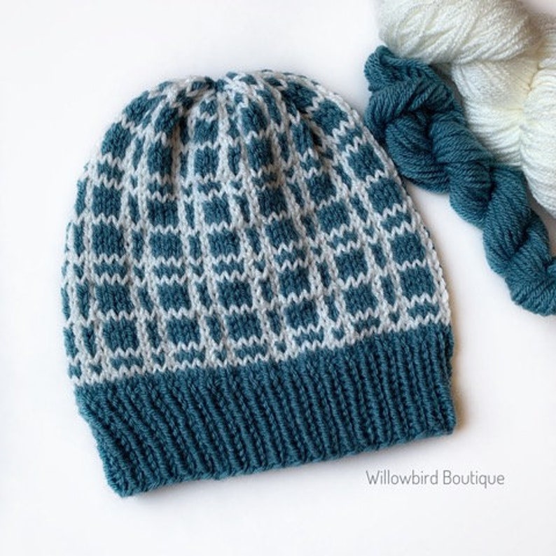 Knitting pattern DIY knit winter hat Beginner Fair Isle Knitting plaid winter toque PATTERN: Tartan Plaid Beanie LITE