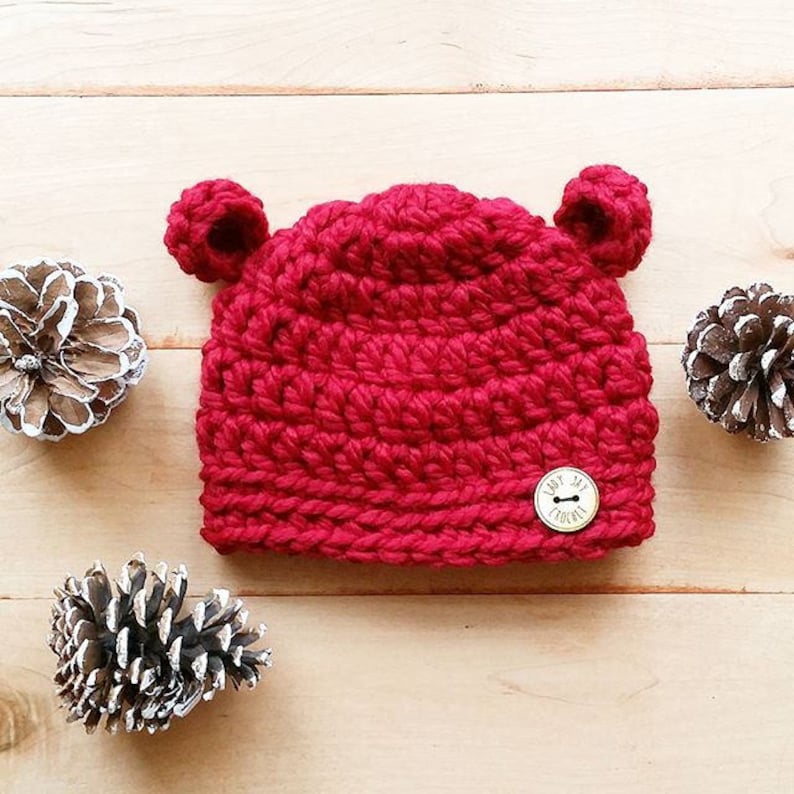 PATTERN: A Beary Cute Hat Chunky bear ears baby winter hat infant and toddler animal toque easy crochet diy photography prop image 3