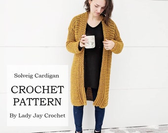 MOTIF : cardigan Solveig | Conception de cardigan au crochet | Gilet long | Pull au crochet | Modèle de bricolage convivial pour les débutants | Cardigan oversize