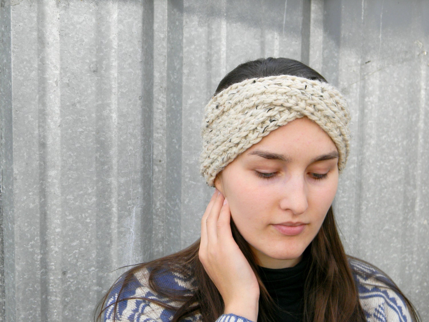 Bandeau/chauffe-oreilles Femme Fait Main En Crochet - Gros Fil Couleur Rouille - Neuf