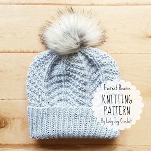 PATTERN: The Everest Beanie | Textured knit hat pattern | Diy knitted winter beanie | Chevron, herringbone, ridge texture | Handmade hat