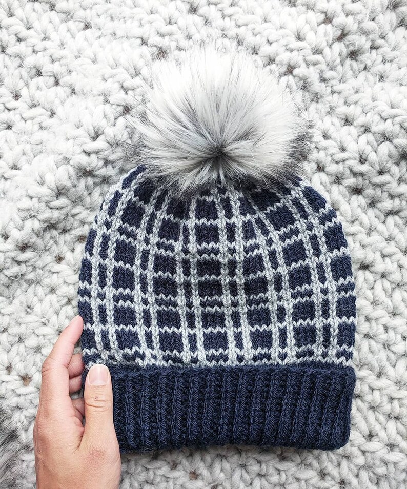 Knitting pattern DIY knit winter hat Beginner Fair Isle Knitting plaid winter toque PATTERN: Tartan Plaid Beanie LITE