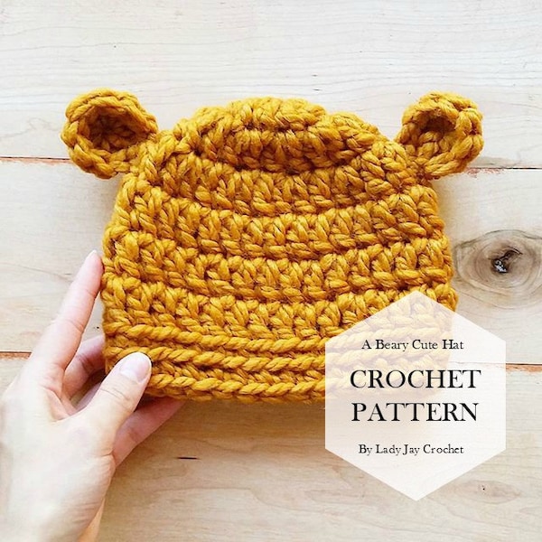 PATTERN: A Beary Cute Hat | Chunky bear ears baby winter hat | infant and toddler animal toque | easy crochet diy | photography prop