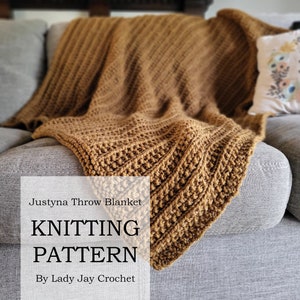 PATTERN: Justyna Throw Blanket | Knit Textured Throw Blanket | Handmade Hygge Blanket | beginner friendly pattern